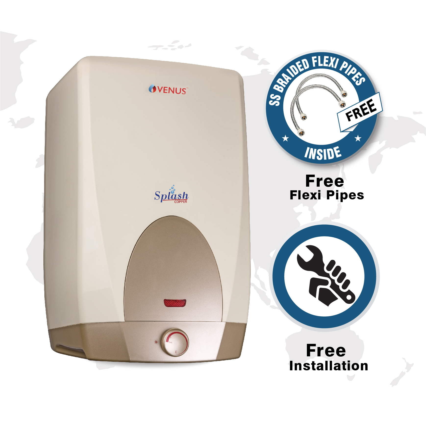 Venus Splash Copper 15L Storage Water Heater – Copper Tank | 10 years on tank Guantantee | 4 Star | Super Heavy Gauge Copper Element